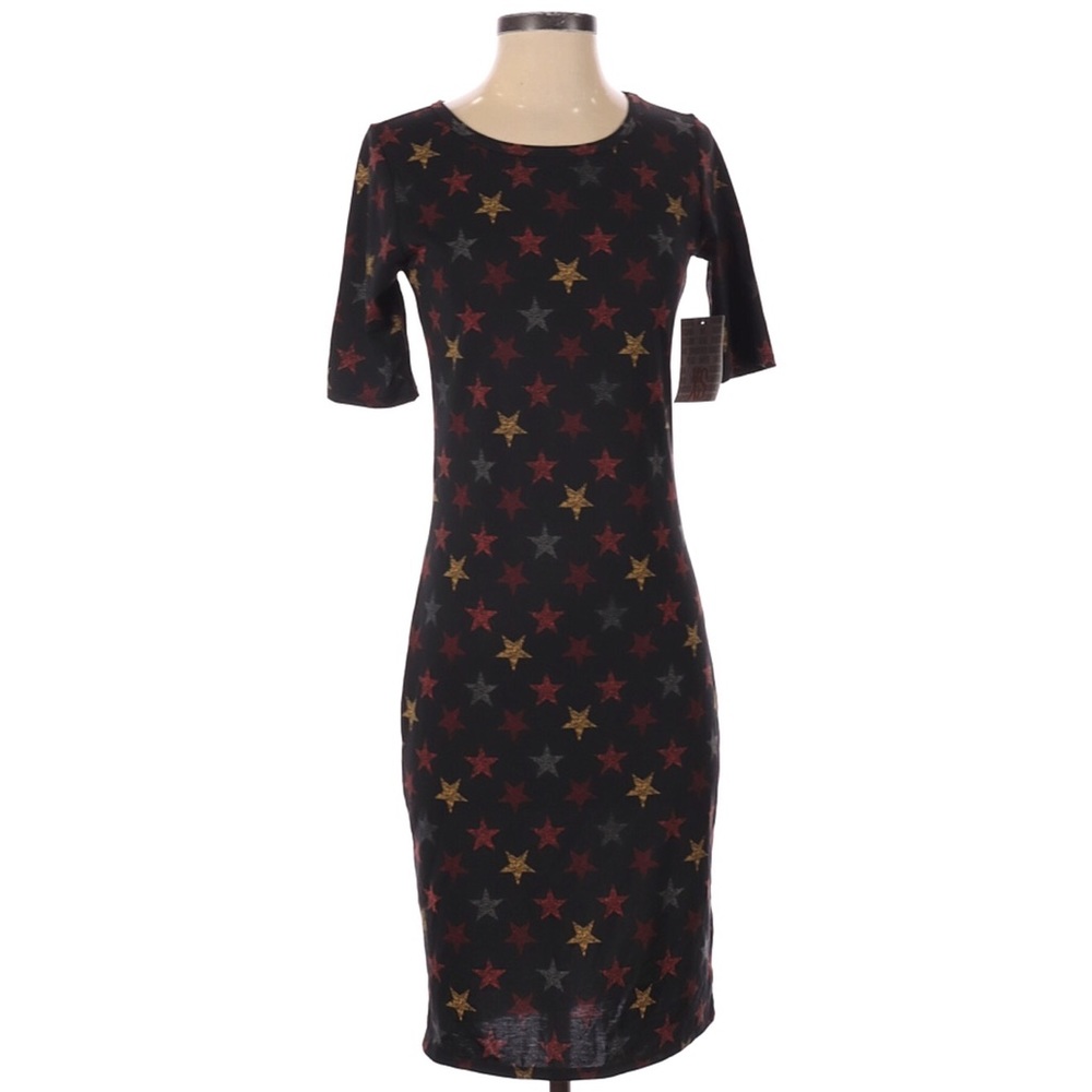 LulaRoe Julia Dress XS Star Print Black NWT